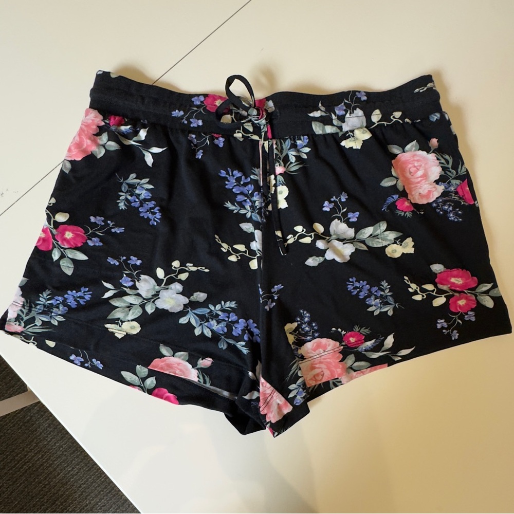 Flora Nikrooz Black Floral High/Tie Waist Pajama Sleep Shorts Sz XL